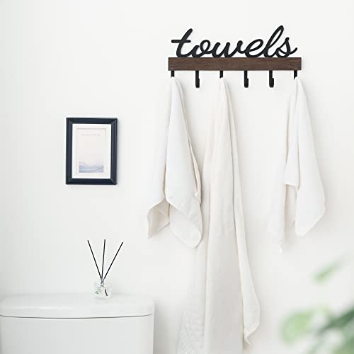 Dahey Towel Rack with 6 Hooks, Towel Holder Wall Mount Bathroom Organizer Rustic Farmhouse Home Decor Towel Hanger Storage Hooks for Towel, Robe, Bag, Black Dahey