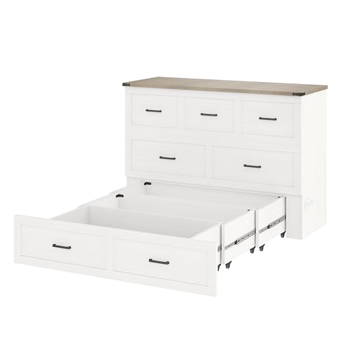 Ball & Cast Murphy Bed Queen Size,Hideaway Wall Cabinet Bed with Charging Station and 1 Large Storage Drawer,Multi-Functional Foldable Platform Beds Frame,can be Folded,for Apartment,Bedroom,White Ball & Cast