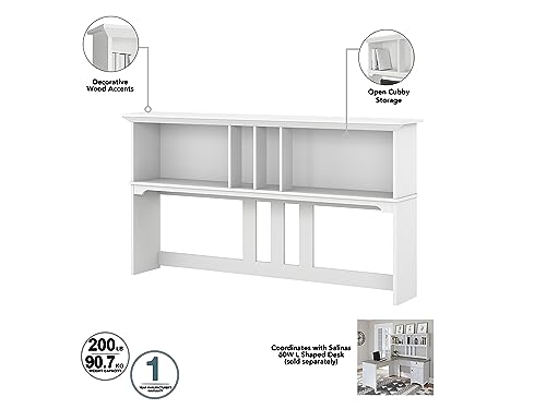 Bush Business Furniture Salinas 60W L-Shaped Desk Set with Hutch, File Cabinet, and Bookcase in Shiplap Gray and Pure White Bush Business Furniture