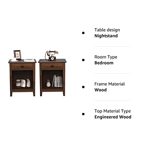 Rustic GBU Nightstands - Set of 2 Wooden Bedside Tables with Drawers for Stylish Storage GBU
