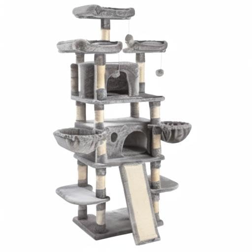 SHA CERLIN 68 Inches Multi-Level Large Cat Tree for Large Kitties/Big Cat Tower with Condo/Cozy Plush Pussycat Perches/Sisal Scratching Posts and Hammocks/Activity Center/Grey SHA CERLIN