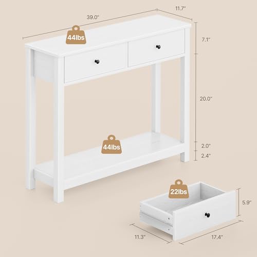 Gizoon Console Table with Drawers, Sofa Table with Storage Shelves, 2-Tier Wooden Entryway Table for Living Room, Kitchen, Hallway, Foyer, White Gizoon