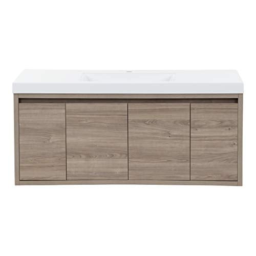 Spring Mill Cabinets Kelby 48 Inch Modern Floating Bathroom Vanity with White Single Sink Top, 2-Door Cabinet, 2 Soft-Close Drawers, 48.5" W x 18.75" D x 22.25" H, Forest Elm Spring Mill Cabinets