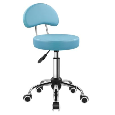 KKTONER Rolling Stool with Mid Back Height Adjustable Chair PU Leather Swivel Chair with Wheels for Office Home Task Drafting Sky Blue