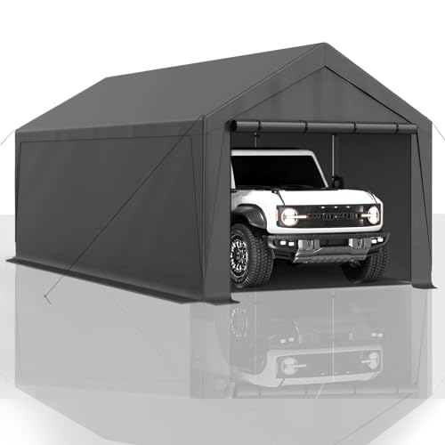 10x20 FT Heavy Duty Carport Car Tent Car Canopy Storage Shed,Portable Garage Party Tent,Portable Garage with Removable Sidewalls & Doors All-Season Tarp for Car,Truck,SUV,Party (Grey) GREZJXC