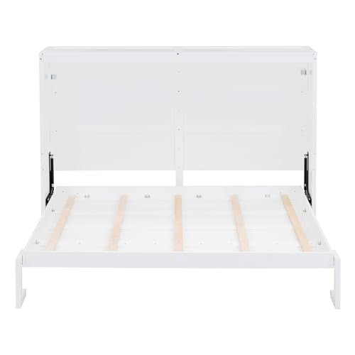 MERITLINE Full Horizontal Murphy Chest Bed,Wood Folding Grey Murphy Bed Cabinet for Adults No Box Spring Needed MERITLINE