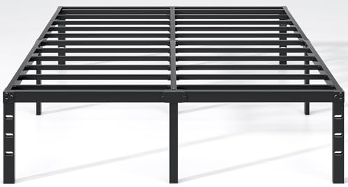 NEW JETO Metal Bed Frame,Queen Size Bed Frame with Storage Space,Heavy Duty Sturdy Mattress Foundation,Easy Assembly,No Box Spring Needed, Black,16 Inch,Queen NEW JETO