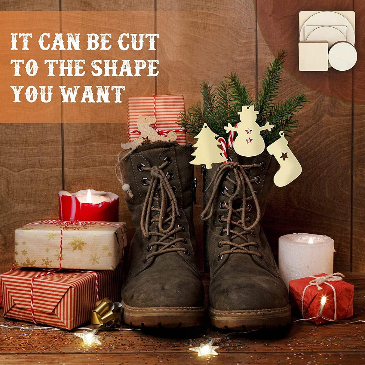 32 Pieces Unfinished Blank Wood Pieces Squares Crafts Natural Cutouts Tiles round Circles DIY Discs for 3 Sizes WoodArtSupply