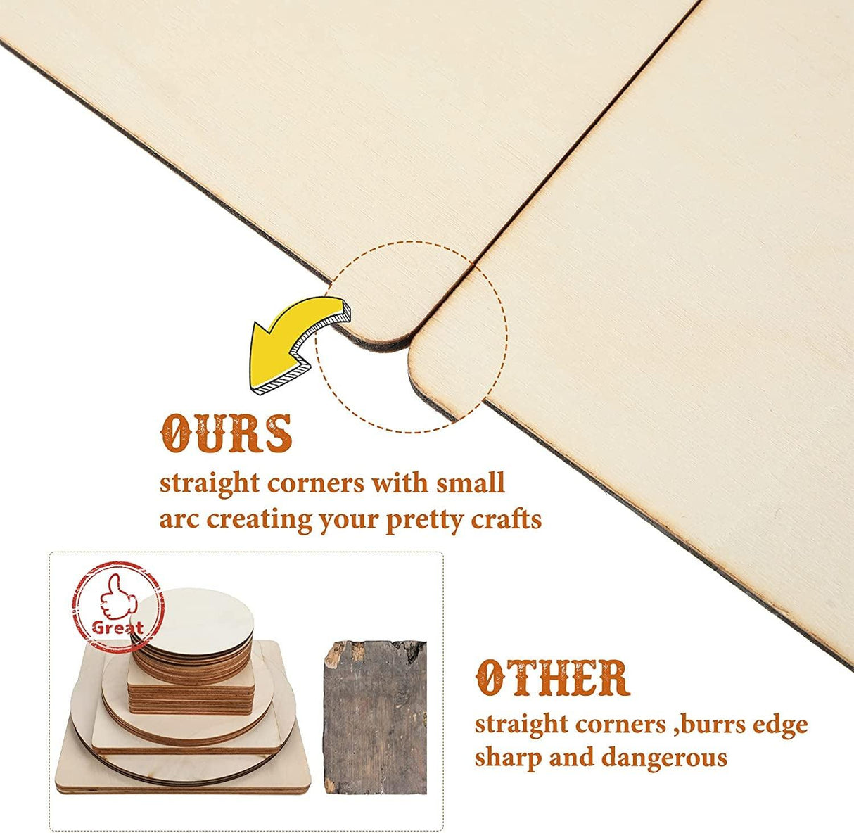 32 Pieces Unfinished Blank Wood Pieces Squares Crafts Natural Cutouts Tiles round Circles DIY Discs for 3 Sizes WoodArtSupply