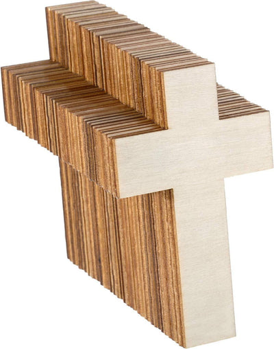 36 Pieces Blank Wood Cutouts Unfinished Cross Shaped Wooden Pieces for DIY Arts Craft Project, Decor
