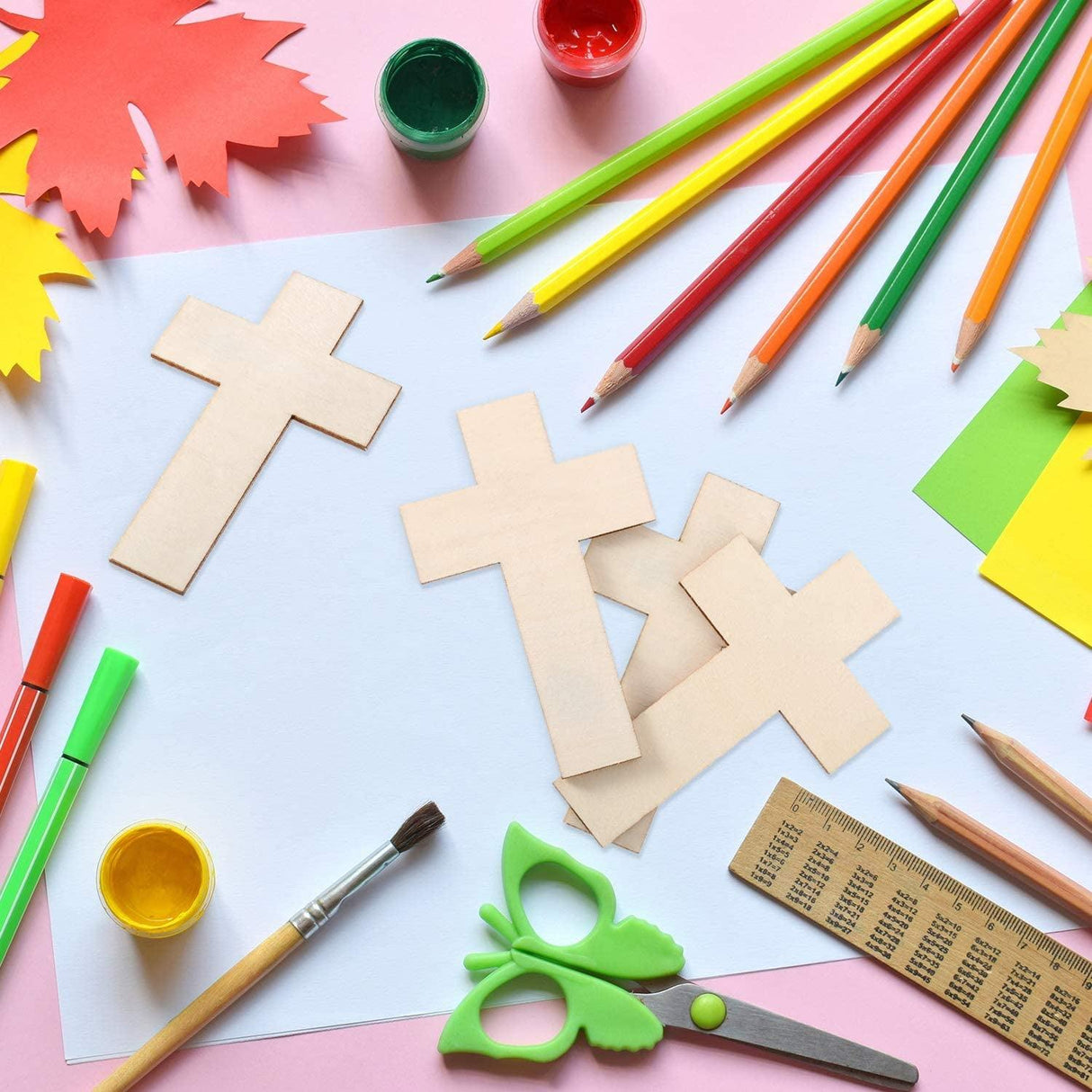 36 Pieces Blank Wood Cutouts Unfinished Cross Shaped Wooden Pieces for DIY Arts Craft Project, Decor WoodArtSupply