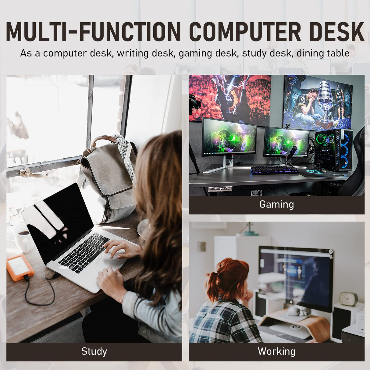 39 inch Computer Desk Home Office Desk Writing Study Table Modern Simple Style PC Desk with Metal Frame Gaming Desk Workstation for Small Space,Nature BestOffice