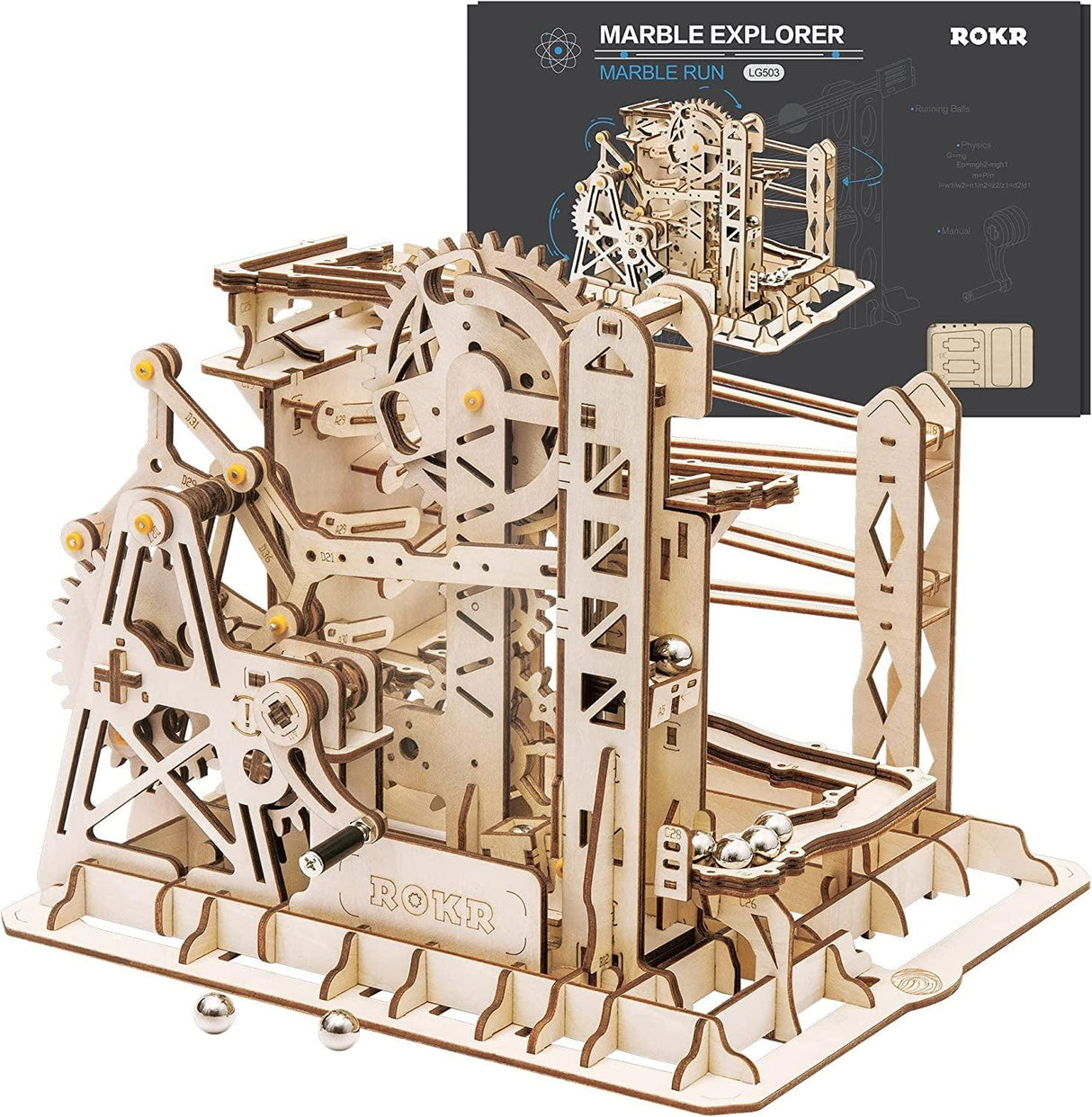 3D Wooden Mechanical Gears Assembly Puzzle & Marble Run Craft Kit WoodArtSupply