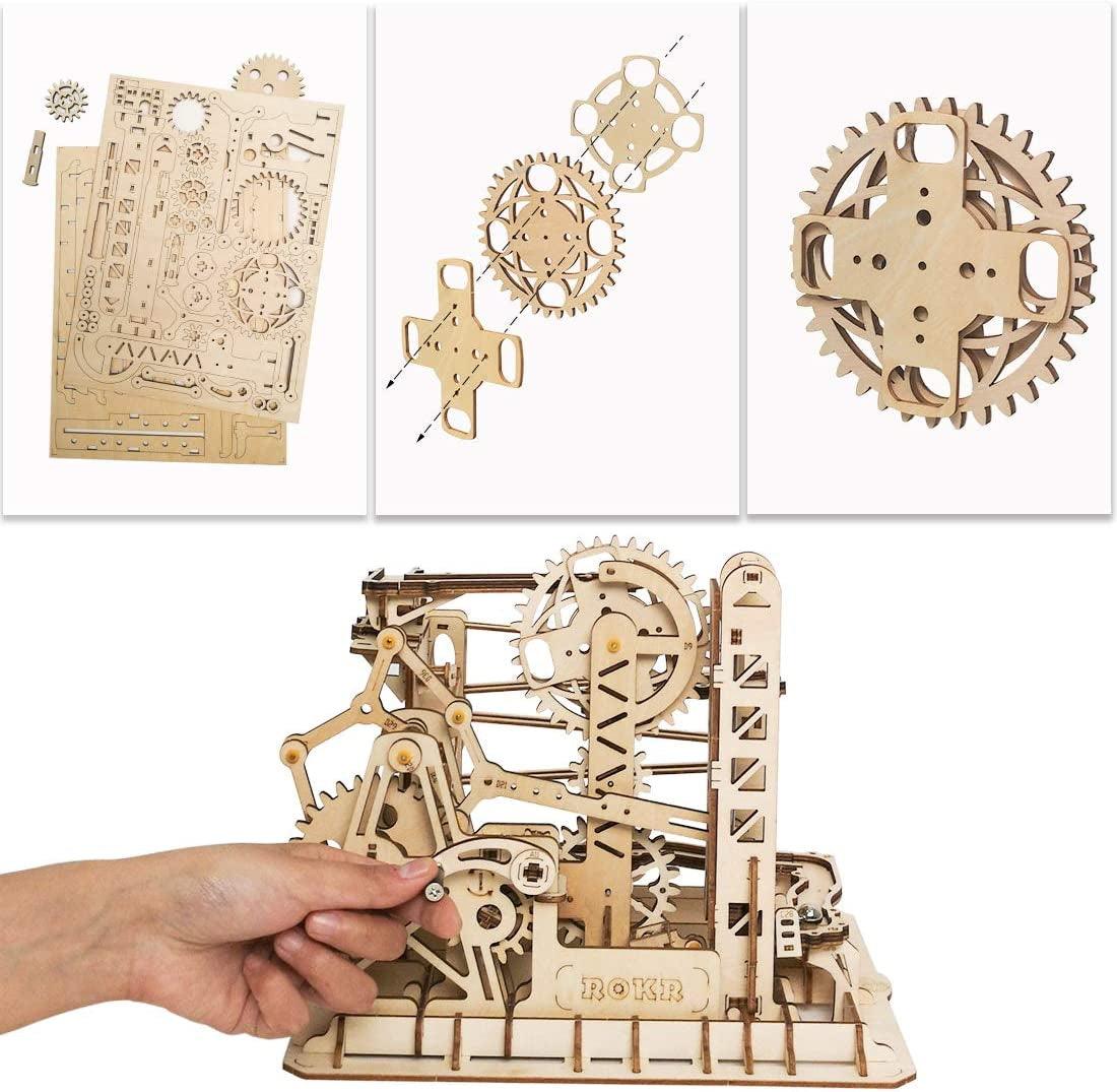 3D Wooden Mechanical Gears Assembly Puzzle & Marble Run Craft Kit WoodArtSupply