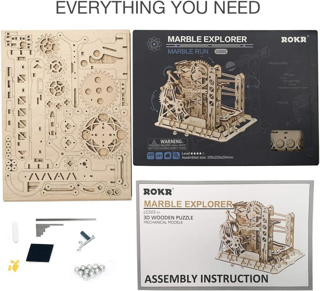 3D Wooden Mechanical Gears Assembly Puzzle & Marble Run Craft Kit WoodArtSupply