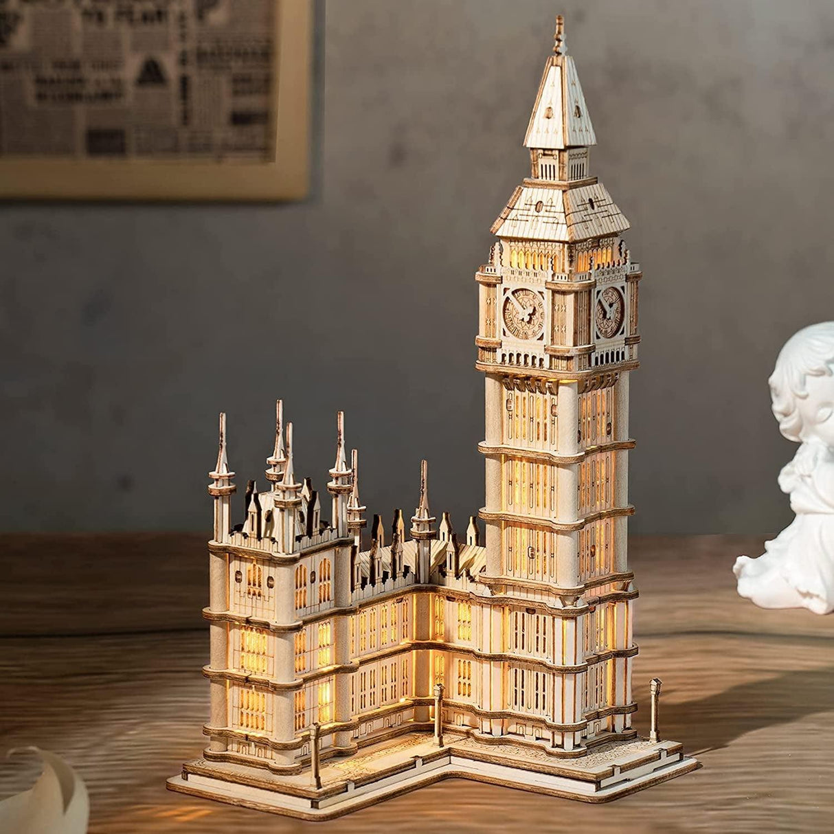 DIY Big Ben 3D Wooden Puzzle Kit with LED Light for Teens and Adults WoodArtSupply