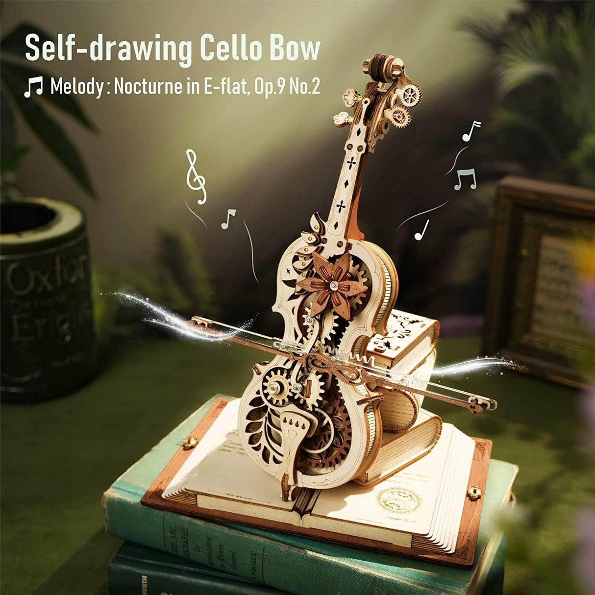 ROKR 3D Wooden Cello Model Kit with Music Box - 199 Pcs Vintage Desk Decor WoodArtSupply