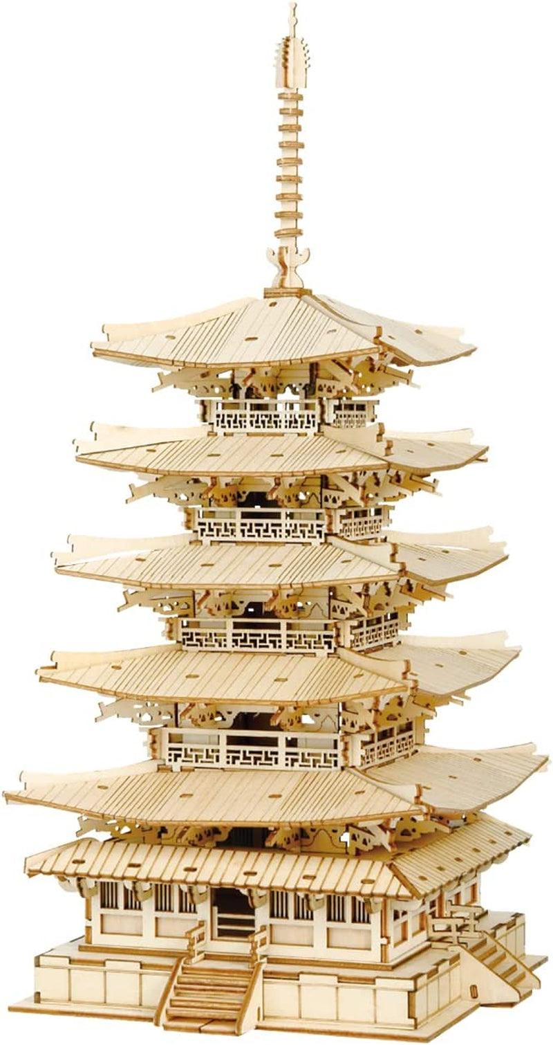 Five-Storied Pagoda 3D Wooden Puzzle for Adults – Vintage Japanese Temple Model Kit WoodArtSupply