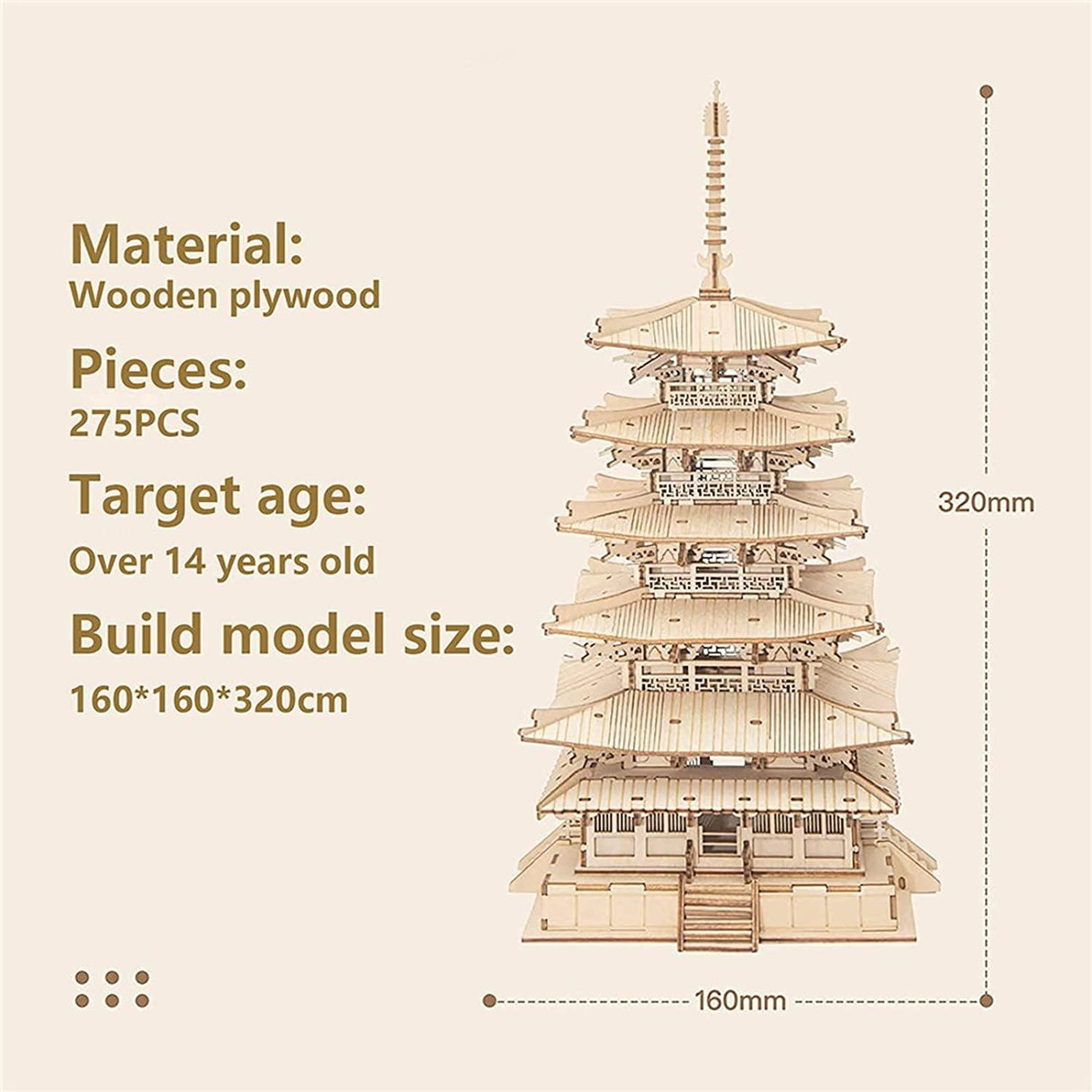 Five-Storied Pagoda 3D Wooden Puzzle for Adults – Vintage Japanese Temple Model Kit WoodArtSupply