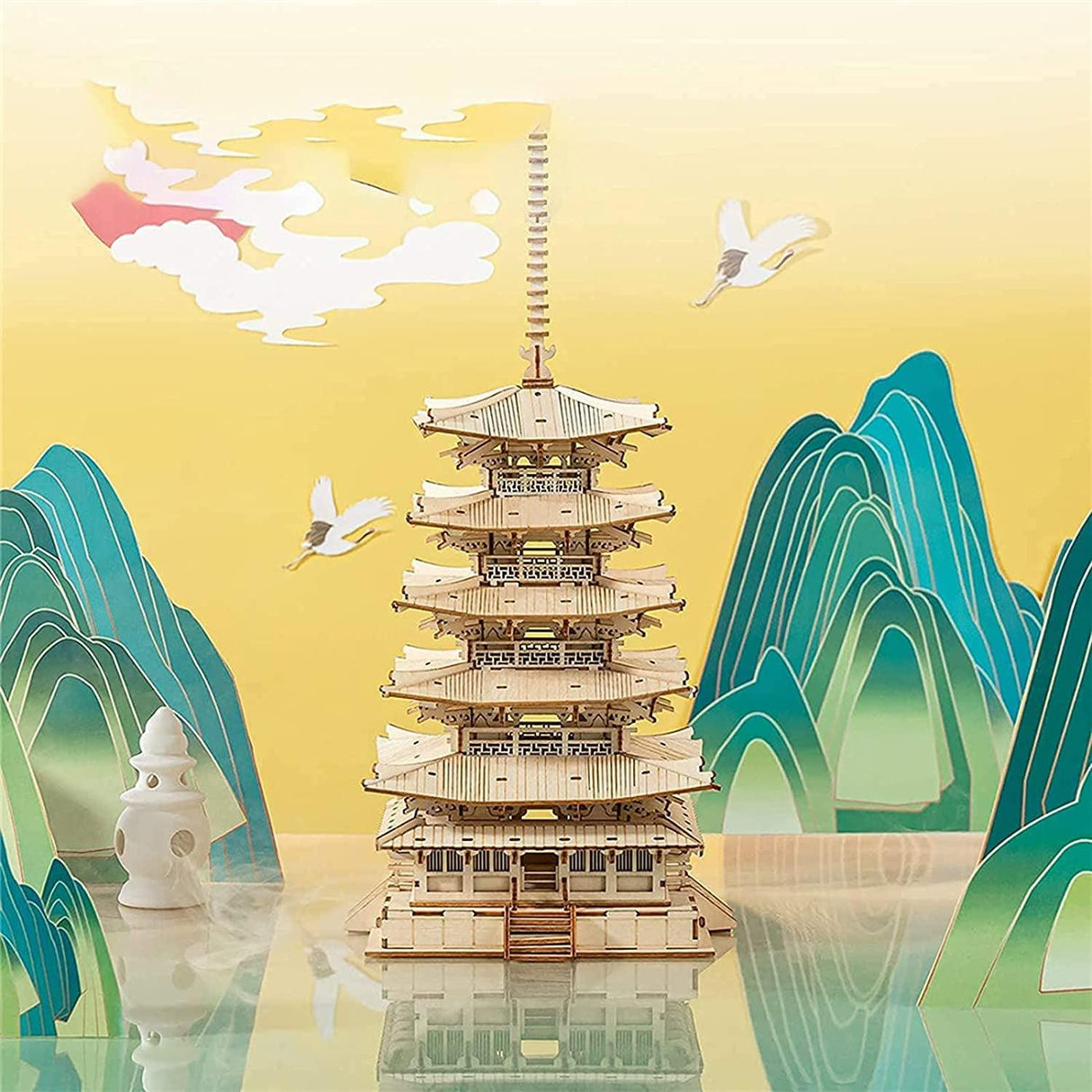 Five-Storied Pagoda 3D Wooden Puzzle for Adults – Vintage Japanese Temple Model Kit WoodArtSupply