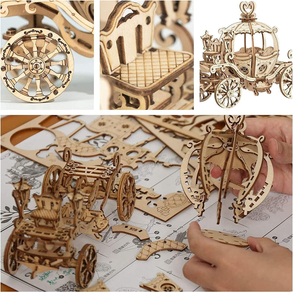 Cinderella-Inspired 3D Wooden Pumpkin Cart Puzzle Kit for Adults and Kids WoodArtSupply