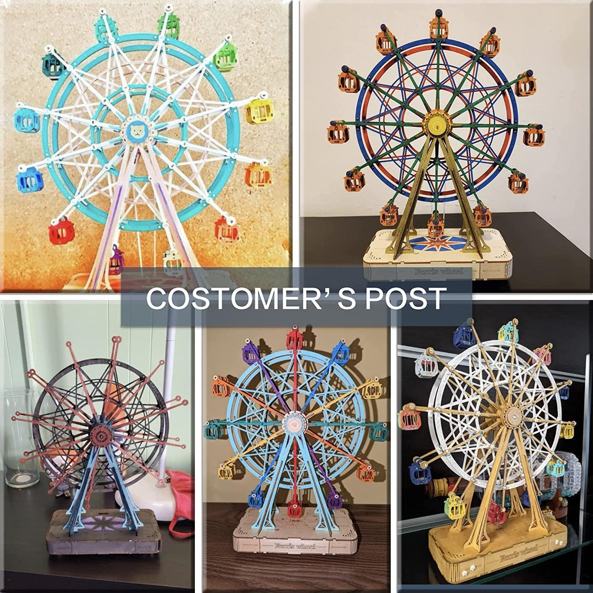 Vintage Ferris Wheel Wooden Music Box 3D Puzzle Kit for Adults WoodArtSupply