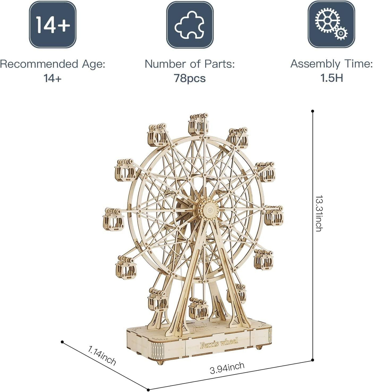 Vintage Ferris Wheel Wooden Music Box 3D Puzzle Kit for Adults WoodArtSupply