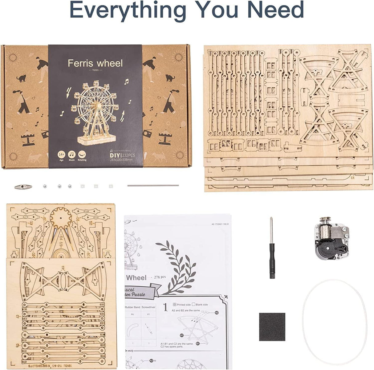 Vintage Ferris Wheel Wooden Music Box 3D Puzzle Kit for Adults WoodArtSupply