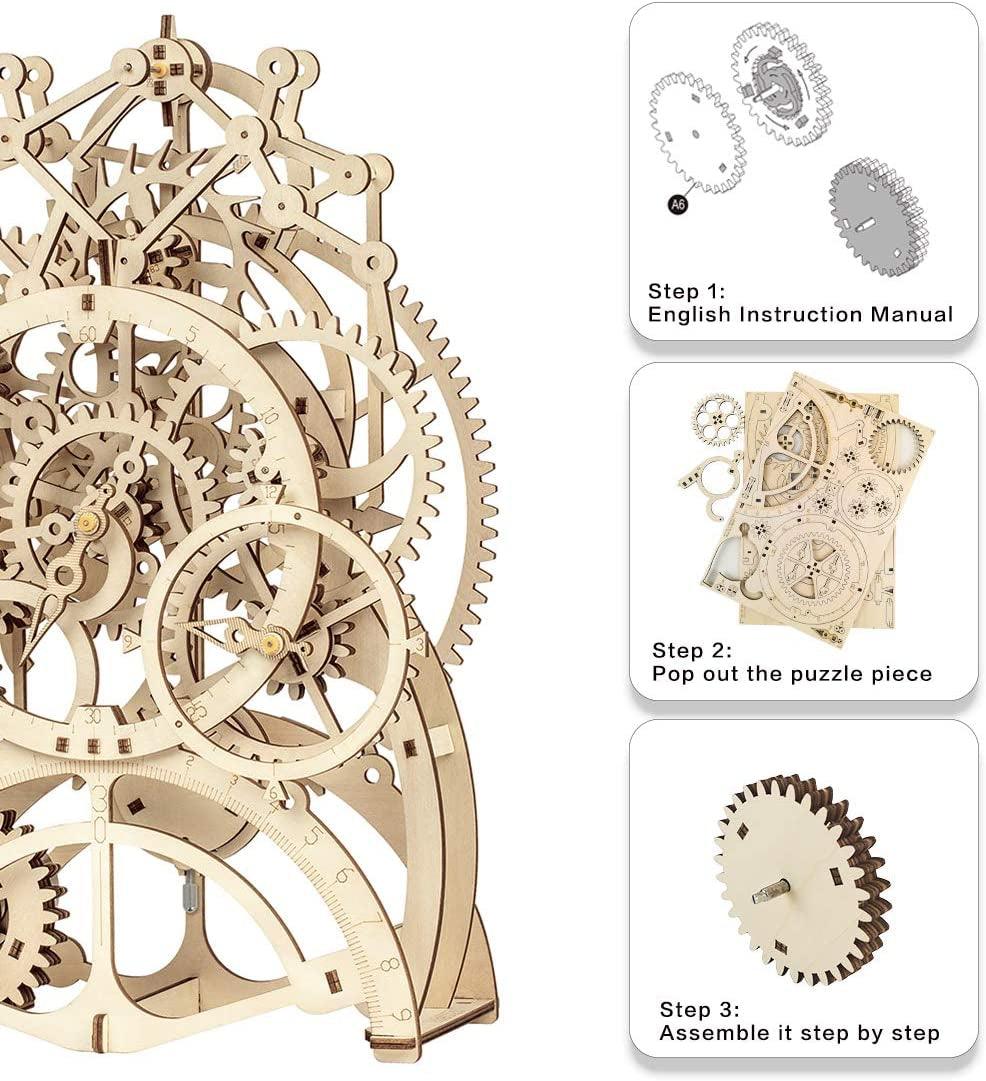 3D Wooden Mechanical Pendulum Clock Puzzle Kit - Engaging Family Craft Toy WoodArtSupply
