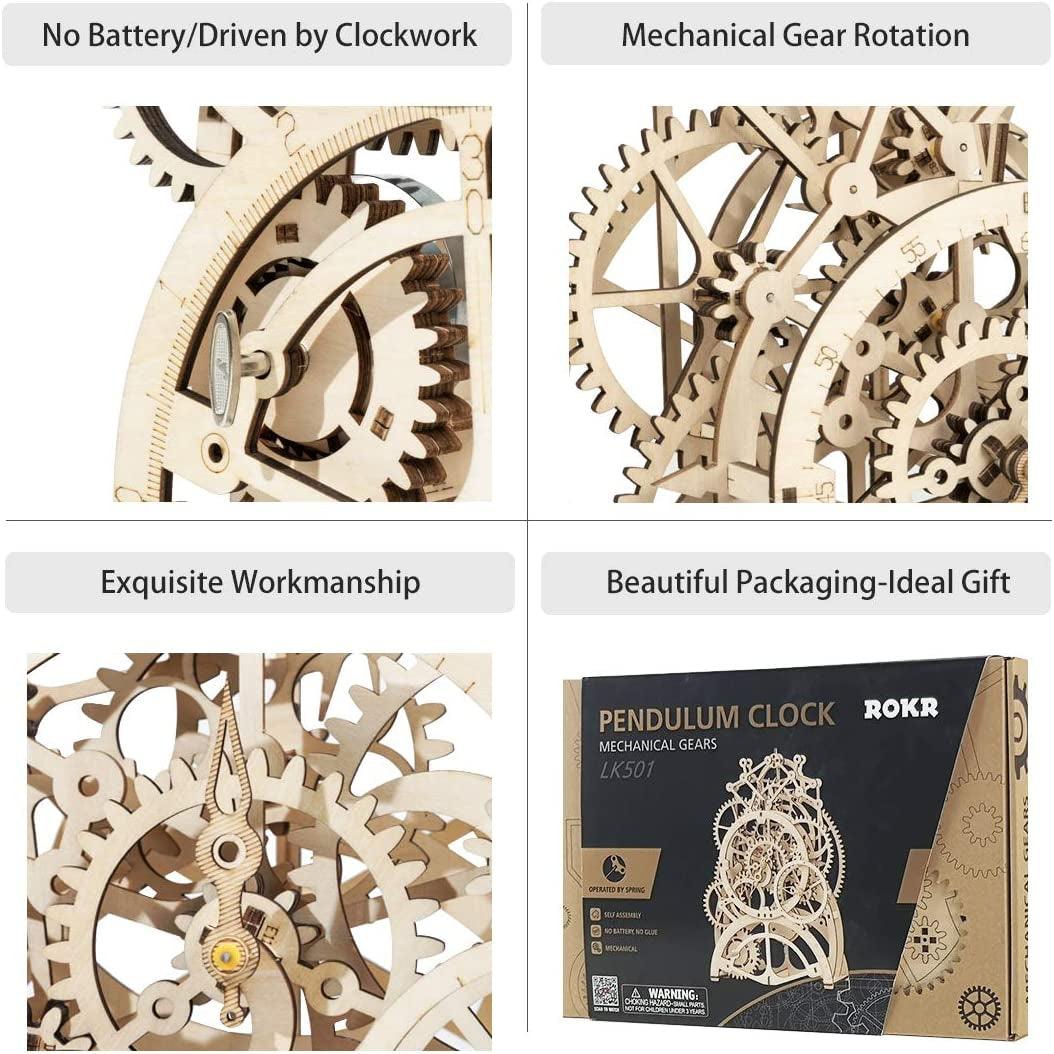3D Wooden Mechanical Pendulum Clock Puzzle Kit - Engaging Family Craft Toy WoodArtSupply