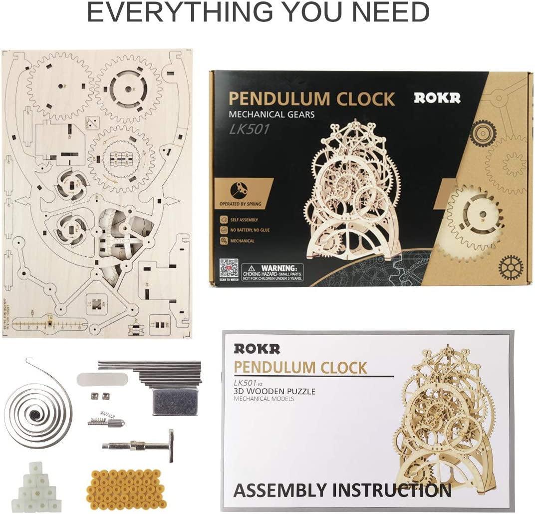 3D Wooden Mechanical Pendulum Clock Puzzle Kit - Engaging Family Craft Toy WoodArtSupply