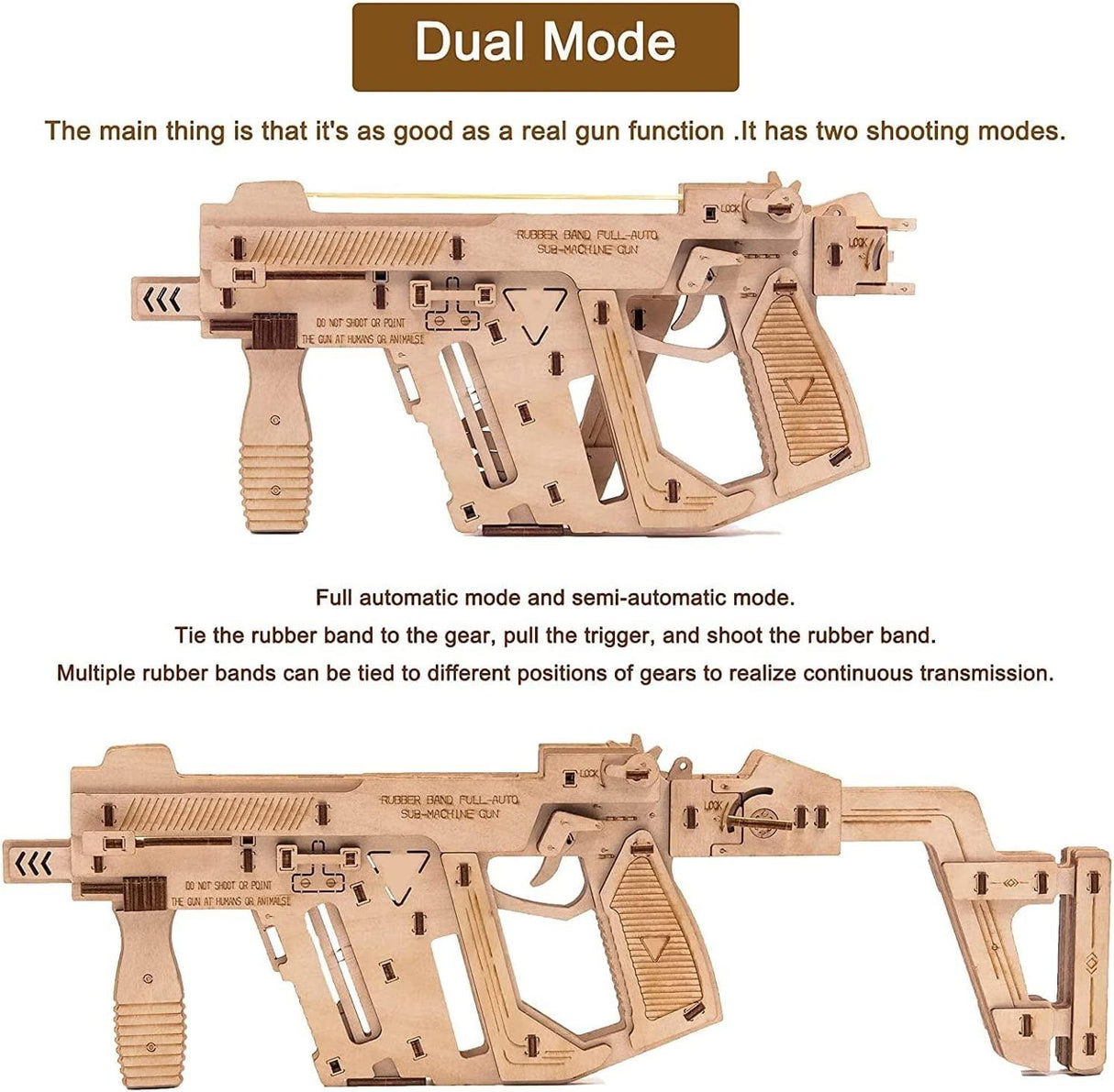 3D Wooden Rubber Band Machine Gun Puzzle DIY Craft Kit for All Ages WoodArtSupply