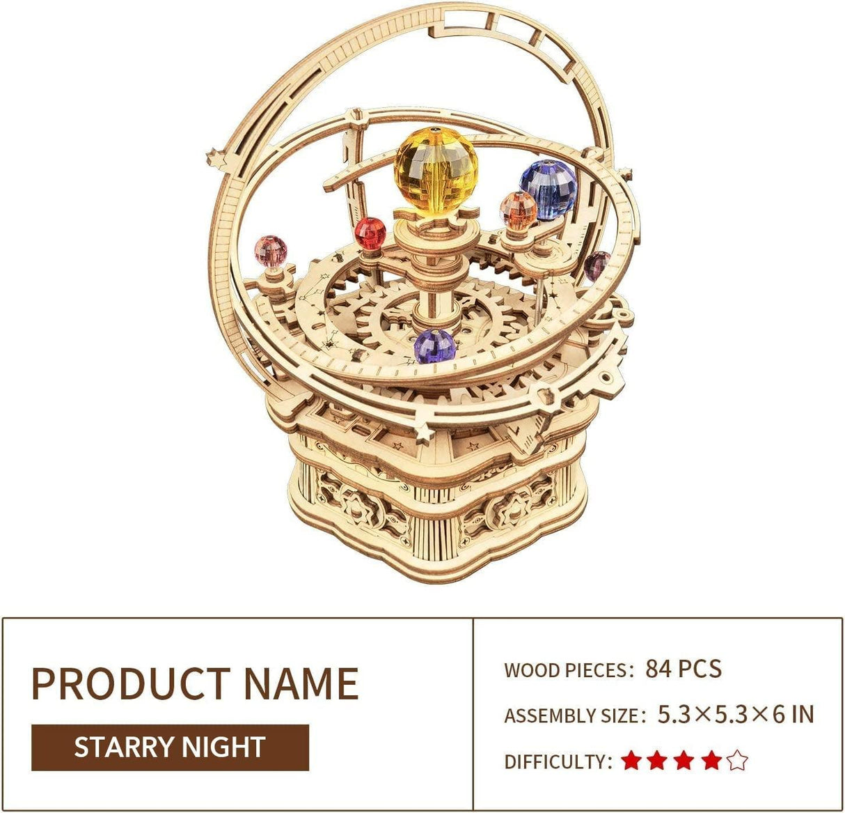 3D ROKR Mechanical Music Box Puzzle - Starry Night DIY Kit for Adults WoodArtSupply