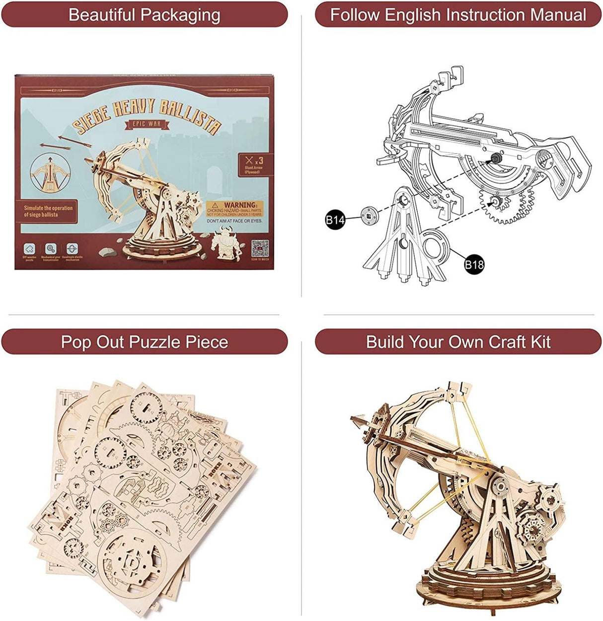 DIY Catapult 3D Wooden Puzzle Model Kit for Adults and Teens WoodArtSupply