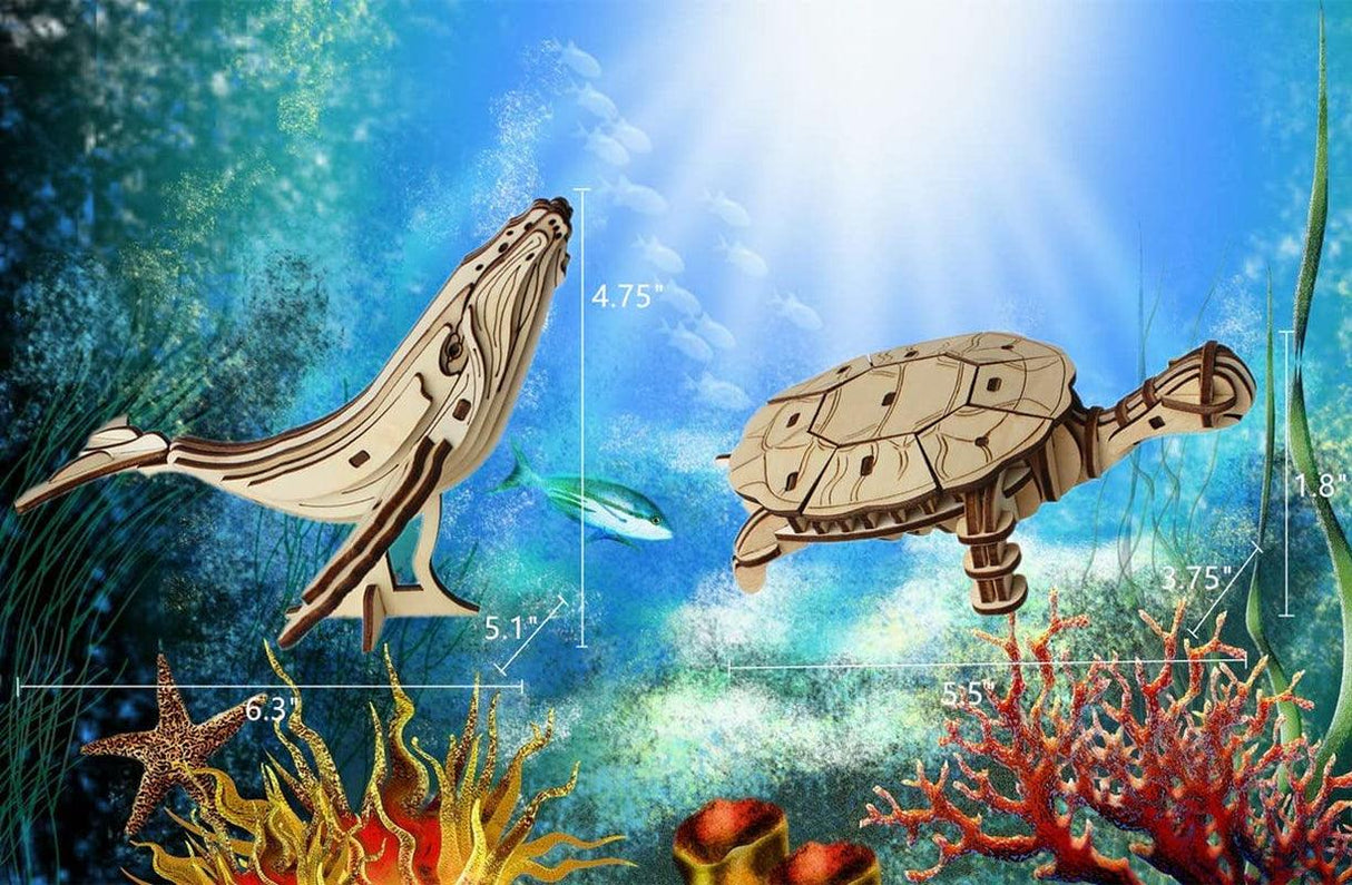 3D Wooden Sea Animal Puzzle - 6 Piece Set Wood Sea Animals Skeleton Assembly Model Kits WoodArtSupply
