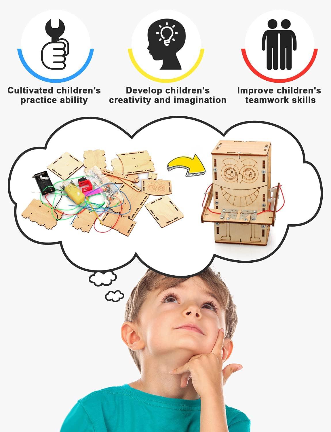 4 in 1 STEM Kit, Wooden Construction Science Projects Mechanical Model Kit, 3D Building Puzzle, DIY Educational Toys WoodArtSupply