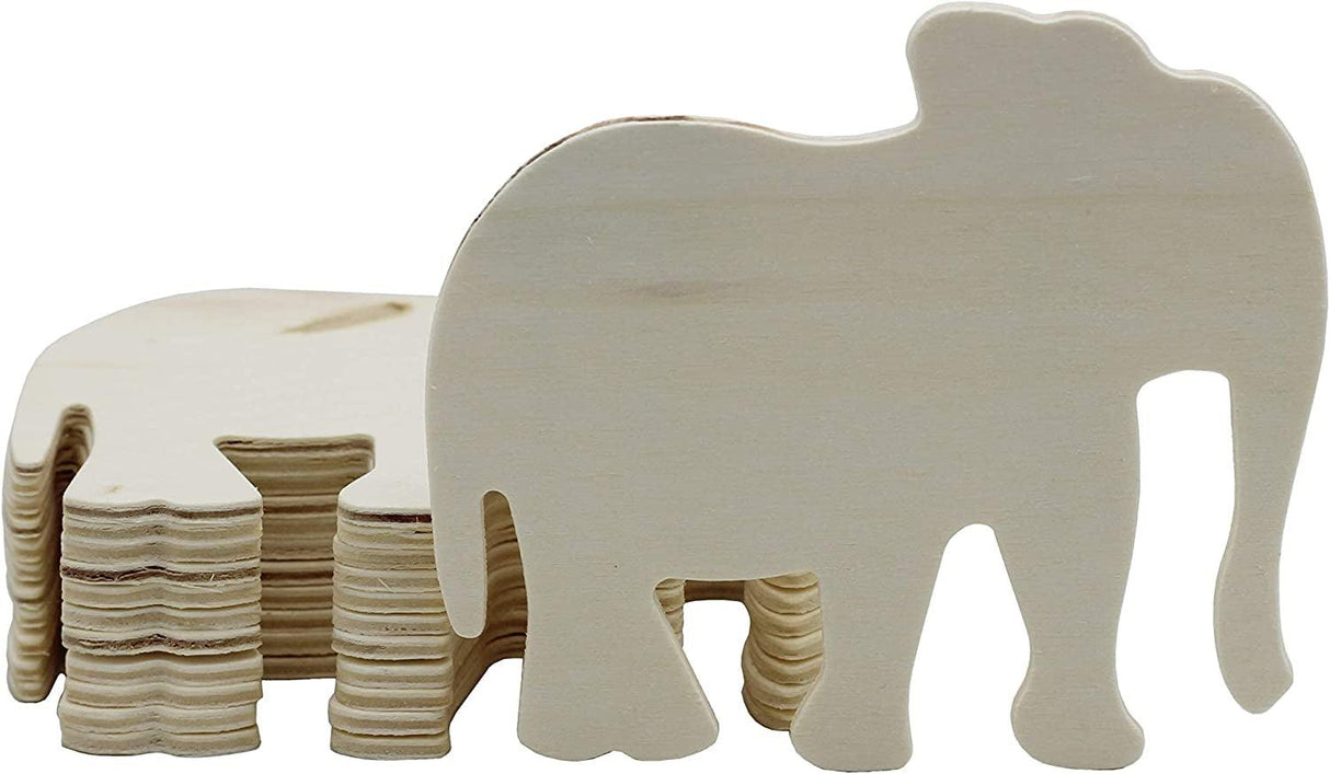 4 Inch Unfinished Wooden Elephant Shapes, Pack of 12, Ready to Paint or Decorate WoodArtSupply
