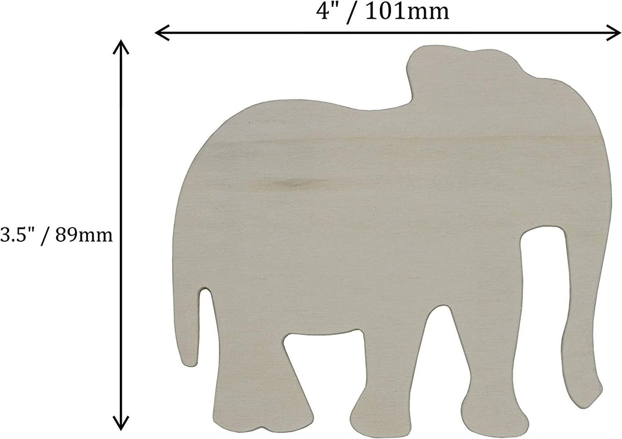 4 Inch Unfinished Wooden Elephant Shapes, Pack of 12, Ready to Paint or Decorate WoodArtSupply