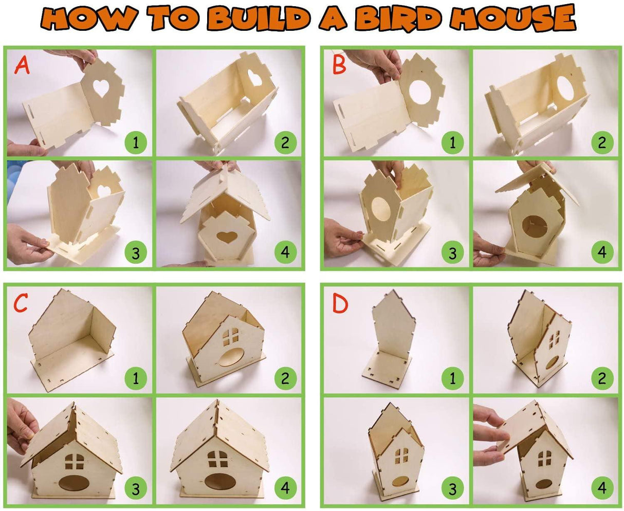4 Pack Bird House Crafts for Kids Ages 5-8 8-12, Buildable DIY Birdhouse Kit for Children to Build WoodArtSupply