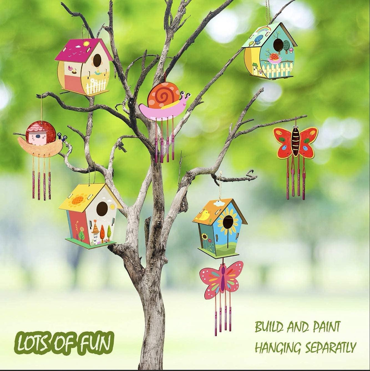 DIY Bird House & Wind Chime Craft Kit for Kids - 4 Pack Wooden Building & Painting Set WoodArtSupply