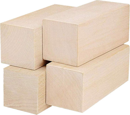 4 Pack Unfinished Basswood Carving Blocks Kit, Kiln Dried Whittling Soft Wood Carving Block Hobby Set - WoodArtSupply