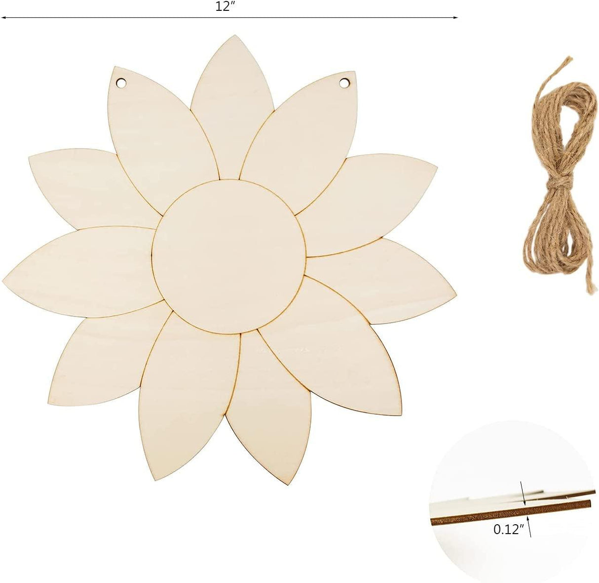 4 Pack Unfinished Wood Sunflower Cutout Wood Door Hangers Unpainted Wood Signs DIY Craft 12 Inch WoodArtSupply