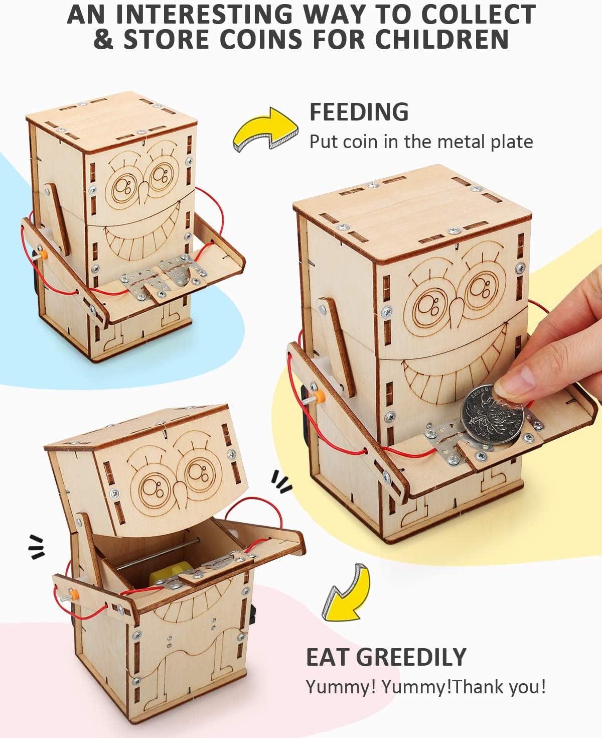 4 Set STEM Kit, Wooden Building for Kids, Robot Piggy Bank, Music Box, Password Lock Case, 3D Puzzle Educational Models DIY Toys WoodArtSupply