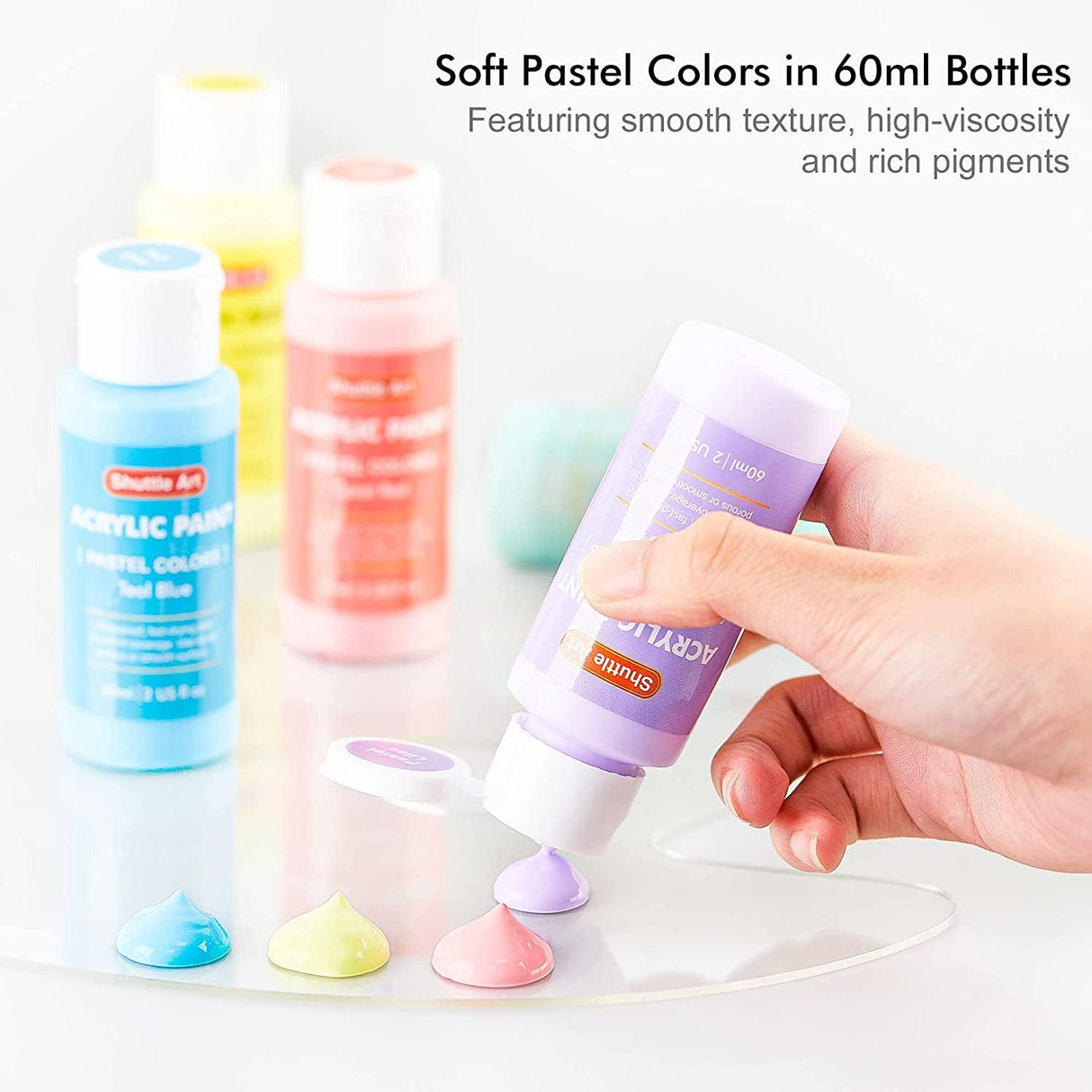 40 Pack Pastel Acrylic Paint Set, 30 Colors Acrylic Paint with 10 Paint Brushes, 60Ml/2Oz Bottles WoodArtSupply