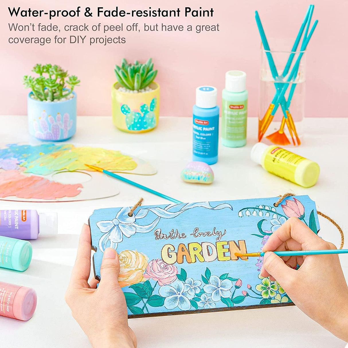 40 Pack Pastel Acrylic Paint Set, 30 Colors Acrylic Paint with 10 Paint Brushes, 60Ml/2Oz Bottles WoodArtSupply