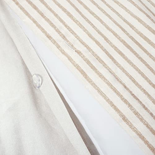 Lush Decor Farmhouse Stripe Reversible Cotton Duvet Cover Queen Size 3 Piece Set Full/Queen Neutral - Farmhouse Bedding Set - Striped Duvet Cover Lush Decor