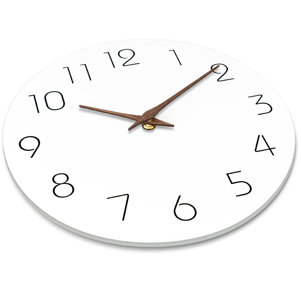 Mosewa Wall Clock 10 Inch Silent Non Ticking Wood Wall Clocks Battery Operated - Wooden White Modern Office Simple Minimalist Clock Decorative for Kitchen,Home,Bathroom,Living Room(10" White) Mosewa