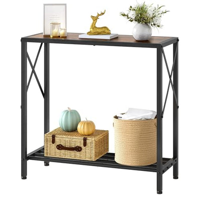Tajsoon Console Table 28.3''L, 2 Tier Narrow Entryway Table with Open Shelves, Small Sofa Table for Living Room, Entrace, Hallway, Foyer, Corridor, Office, Rustic Brown
