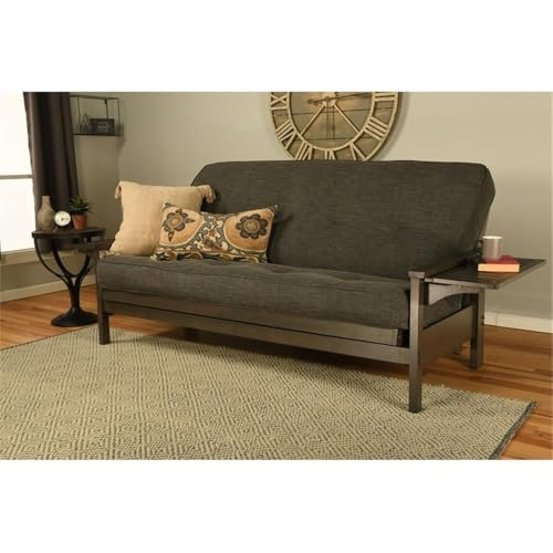 Kodiak Furniture Alamosa Wood Futon Set - Sofa Sleeper Frame with Mattress Included in Charcoal Gray Color Kodiak Furniture