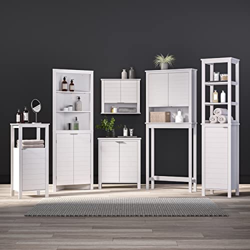 RiverRidge Madison Two Door Floor Bathroom Storage Cabinet Freestanding Linen Cabinet with 3 Shelves and Double Doors Bathroom Cabinet for Towel Storage RiverRidge